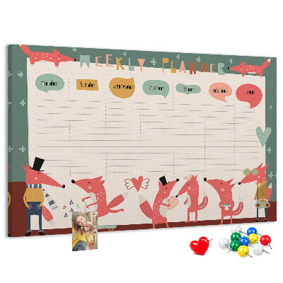 Korktafel mit Motiv Retro-Tiere auf einem Wochenplaner