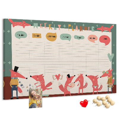 Korktafel mit Motiv Retro-Tiere auf einem Wochenplaner