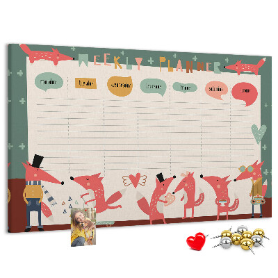 Korktafel mit Motiv Retro-Tiere auf einem Wochenplaner