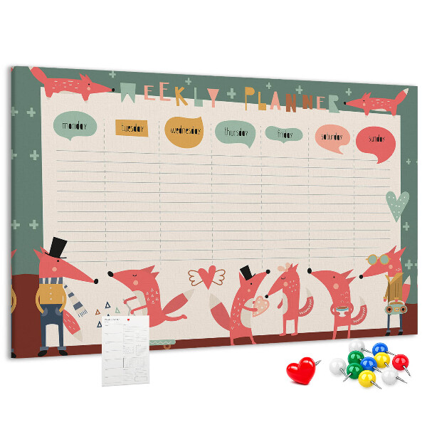 Korktafel mit Motiv Retro-Tiere auf einem Wochenplaner