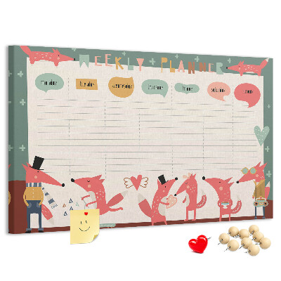 Korktafel mit Motiv Retro-Tiere auf einem Wochenplaner