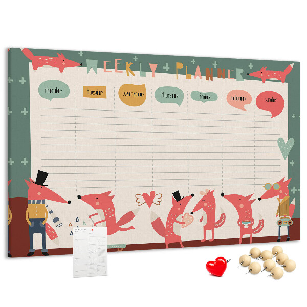 Korktafel mit Motiv Retro-Tiere auf einem Wochenplaner