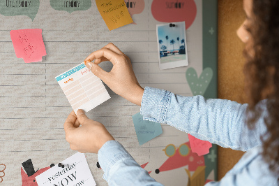 Korktafel mit Motiv Retro-Tiere auf einem Wochenplaner