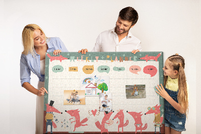 Korktafel mit Motiv Retro-Tiere auf einem Wochenplaner