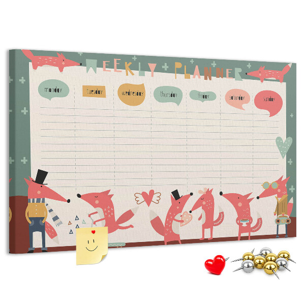 Korktafel mit Motiv Retro-Tiere auf einem Wochenplaner