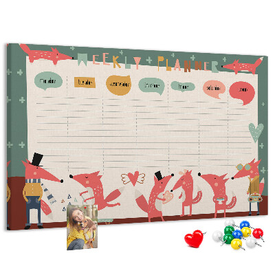 Korktafel mit Motiv Retro-Tiere auf einem Wochenplaner