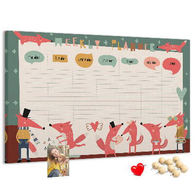 Korktafel mit Motiv Retro-Tiere auf einem Wochenplaner