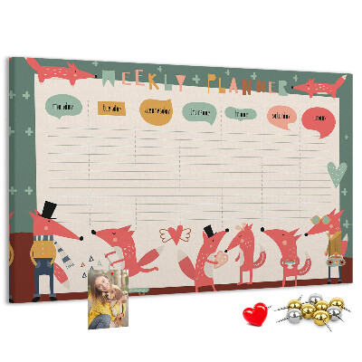 Korktafel mit Motiv Retro-Tiere auf einem Wochenplaner