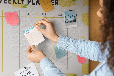 Korktafel mit Zitronenmotiv und Wochenkalender