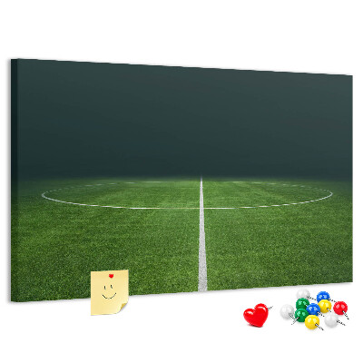 Korkbild mit Motiv eines Fußballfeldes mit Linien und Rasen