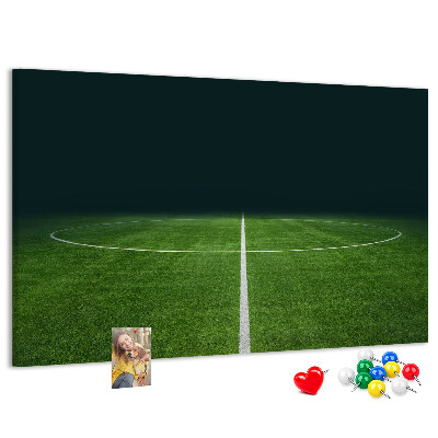 Korkbild mit Motiv eines Fußballfeldes mit Linien und Rasen