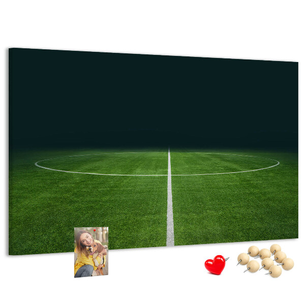Korkbild mit Motiv eines Fußballfeldes mit Linien und Rasen