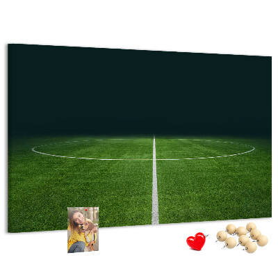 Korkbild mit Motiv eines Fußballfeldes mit Linien und Rasen