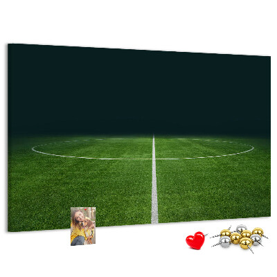 Korkbild mit Motiv eines Fußballfeldes mit Linien und Rasen