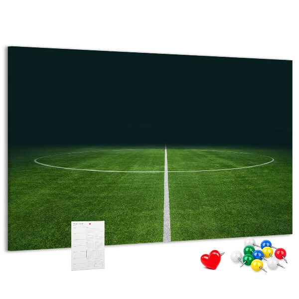 Korkbild mit Motiv eines Fußballfeldes mit Linien und Rasen