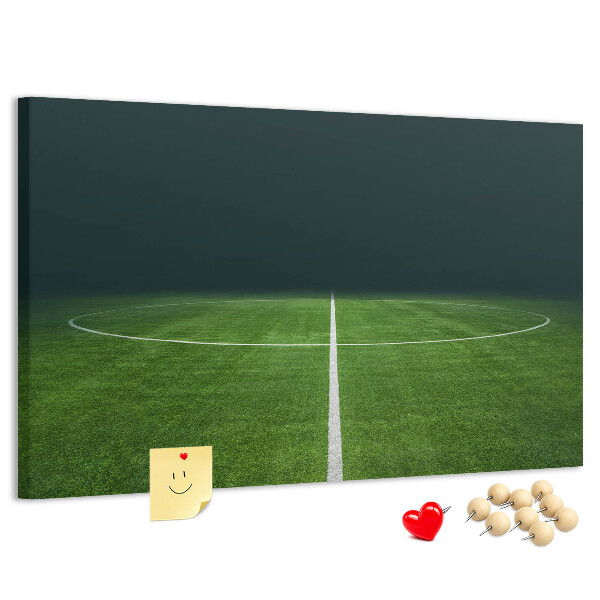 Korkbild mit Motiv eines Fußballfeldes mit Linien und Rasen