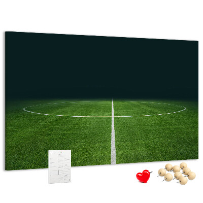 Korkbild mit Motiv eines Fußballfeldes mit Linien und Rasen