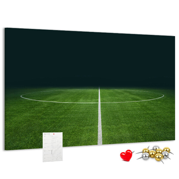 Korkbild mit Motiv eines Fußballfeldes mit Linien und Rasen