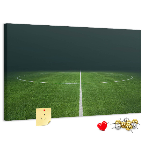 Korkbild mit Motiv eines Fußballfeldes mit Linien und Rasen