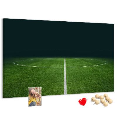 Korkbild mit Motiv eines Fußballfeldes mit Linien und Rasen