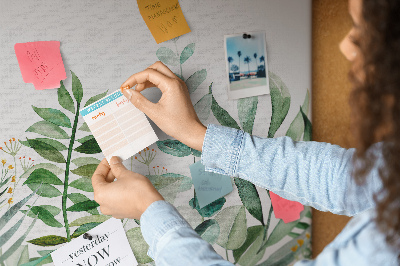 Korktafel mit Motiv tropische Blätter in zarten Farbtönen