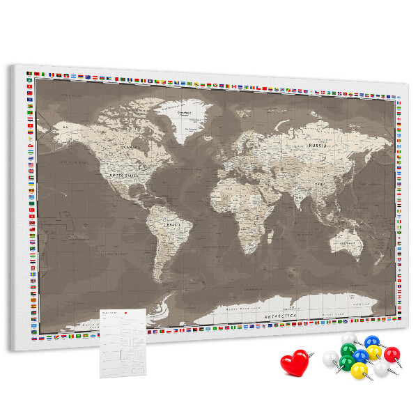 Kork-Pinnwand Weltkarte mit Länderflaggen