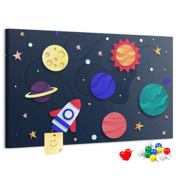 Bild mit Korkrückwand eine Weltraumreise durch farbenprächtige Planeten