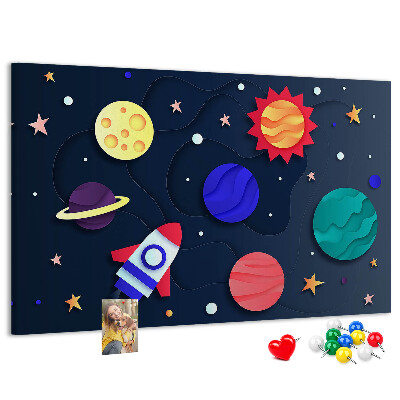 Bild mit Korkrückwand eine Weltraumreise durch farbenprächtige Planeten
