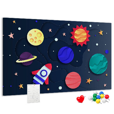 Bild mit Korkrückwand eine Weltraumreise durch farbenprächtige Planeten