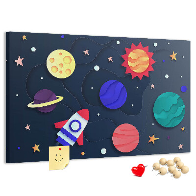 Bild mit Korkrückwand eine Weltraumreise durch farbenprächtige Planeten