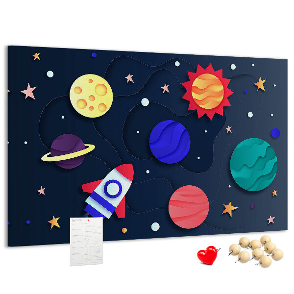 Bild mit Korkrückwand eine Weltraumreise durch farbenprächtige Planeten