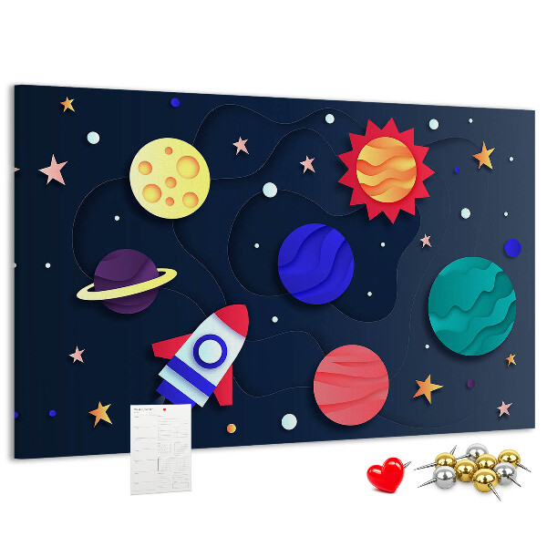 Bild mit Korkrückwand eine Weltraumreise durch farbenprächtige Planeten