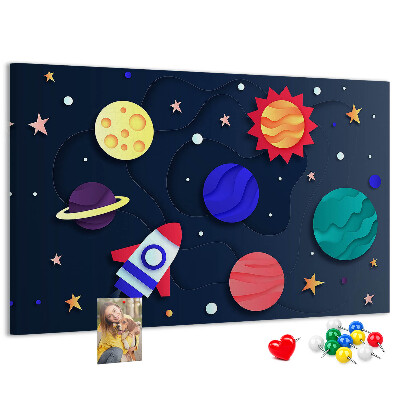 Bild mit Korkrückwand eine Weltraumreise durch farbenprächtige Planeten