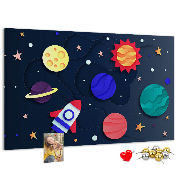 Bild mit Korkrückwand eine Weltraumreise durch farbenprächtige Planeten