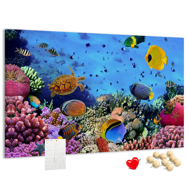 Korktafel mit Motiv einer tropischen Unterwasserwelt voller Farben und Fische
