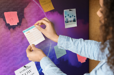Bild mit Korkrückwand bunte Wolken mit einem Neonkreis