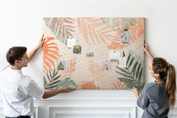 Kork-Pinnwand mit Motiv tropische Blätter in Pastelltönen