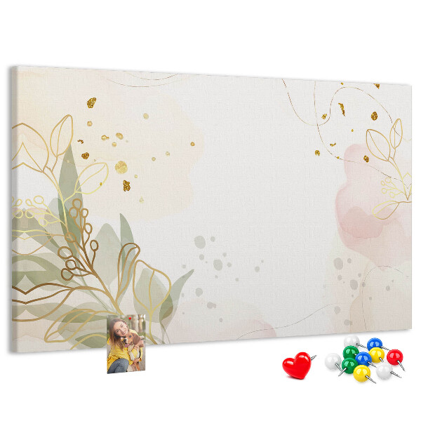 Bild mit Korkrückwand zarte Blüten auf pastellfarbenem Hintergrund
