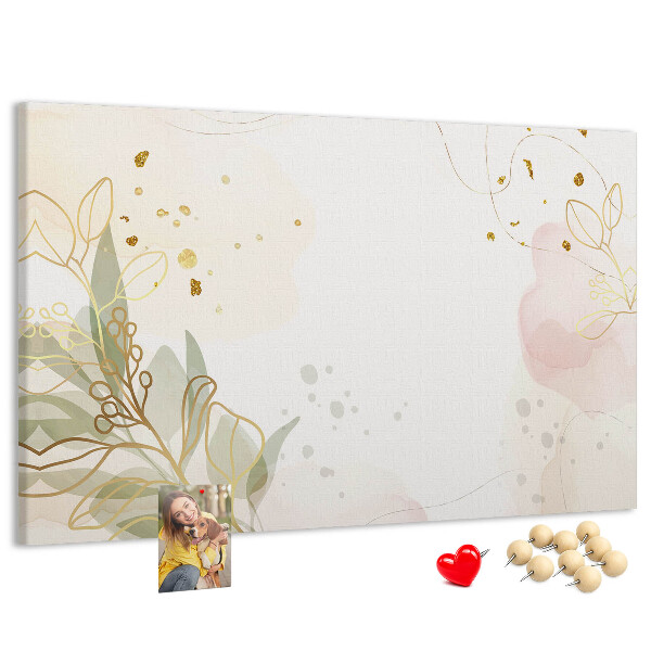 Bild mit Korkrückwand zarte Blüten auf pastellfarbenem Hintergrund