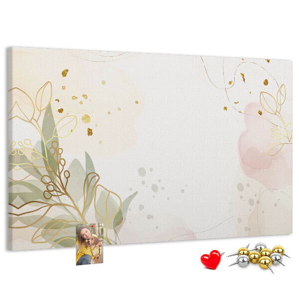Bild mit Korkrückwand zarte Blüten auf pastellfarbenem Hintergrund