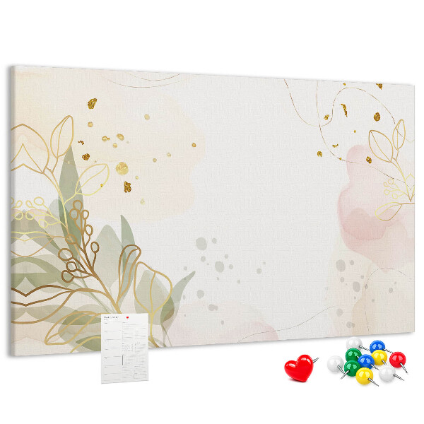 Bild mit Korkrückwand zarte Blüten auf pastellfarbenem Hintergrund