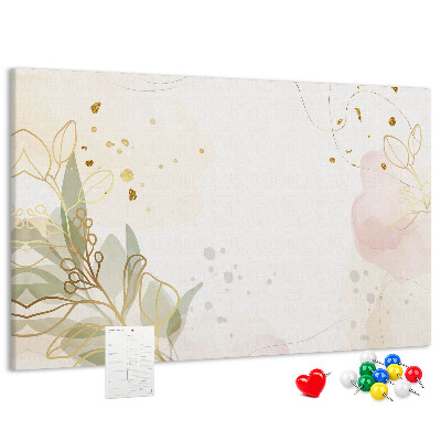 Bild mit Korkrückwand zarte Blüten auf pastellfarbenem Hintergrund
