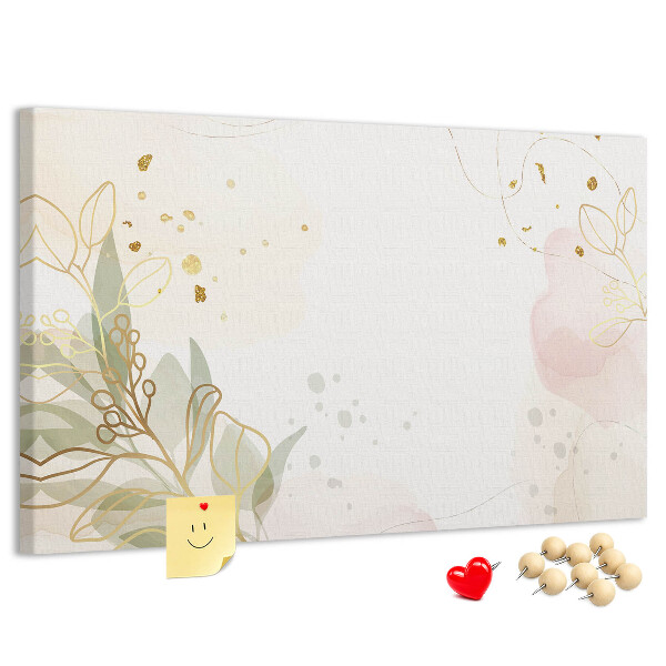 Bild mit Korkrückwand zarte Blüten auf pastellfarbenem Hintergrund
