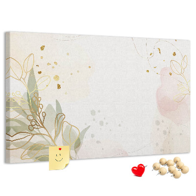 Bild mit Korkrückwand zarte Blüten auf pastellfarbenem Hintergrund