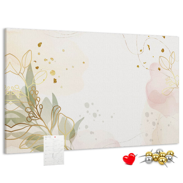 Bild mit Korkrückwand zarte Blüten auf pastellfarbenem Hintergrund