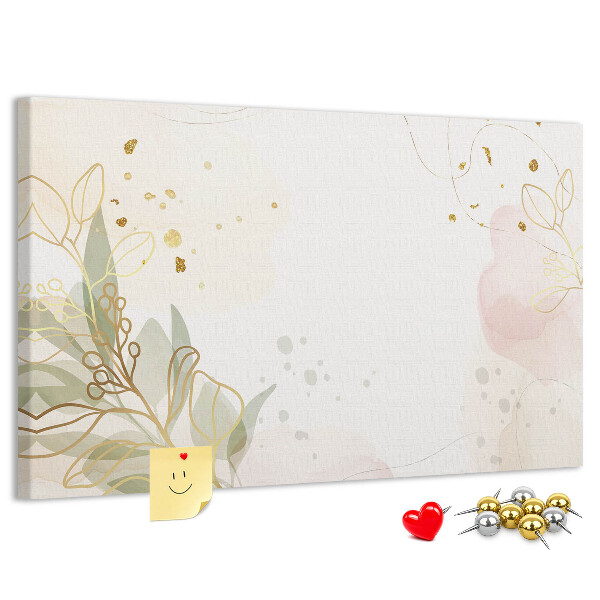 Bild mit Korkrückwand zarte Blüten auf pastellfarbenem Hintergrund