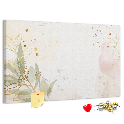 Bild mit Korkrückwand zarte Blüten auf pastellfarbenem Hintergrund