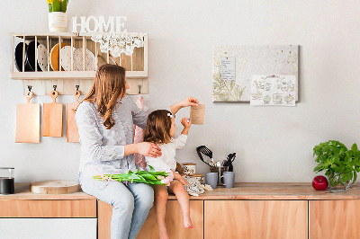 Bild mit Korkrückwand zarte Blüten auf pastellfarbenem Hintergrund
