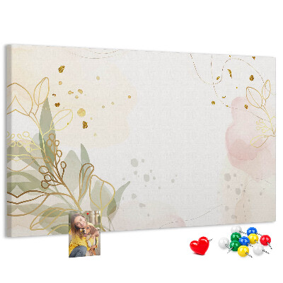 Bild mit Korkrückwand zarte Blüten auf pastellfarbenem Hintergrund