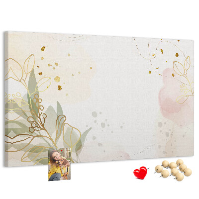 Bild mit Korkrückwand zarte Blüten auf pastellfarbenem Hintergrund